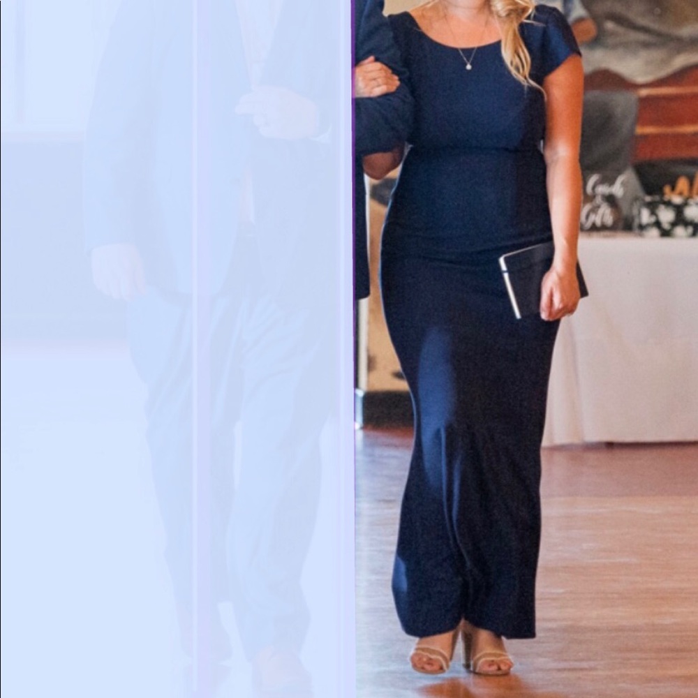 Backless jersey knit floor length gown